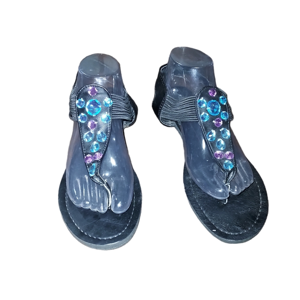 Sandals Sz 10 Woman Black Rhinestone Flip-flops Shoes Summer Woman Beach…